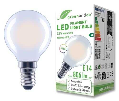 greenandco Glühfaden LED Lampe | matt | E14 G45 | 3,8W 806lm | ersetzt 60W | 2700K warmweiß | 320° | 230V | flimmerfrei | Energieeffizienzklasse A | nicht dimmbar greenandco Glühfaden LED Lampe | matt | E14 G45 | 3,8W 806lm | ersetzt 60W | 2700K warmweiß | 320° | 230V | flimmerfrei | Energieeffizienzklasse A | nicht dimmbar von greenandco