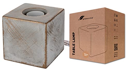 greenandco Tischleuchte | Beton | grau/gold | E27 | Tischlampe mit Schalter und Stecker | 10x10cm von greenandco