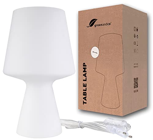 greenandco Tischleuchte | Glas | weiss | E27 | Tischlampe mit Schalter und Stecker | Höhe 25cm | ø15cm von greenandco