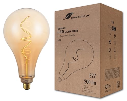 greenandco Vintage Design LED Lampe zur Stimmungsbeleuchtung | dimmbar | E27 A165 | 4,9W 200lm | gold | 1800K extra warmweiß | 320° | 230V | flimmerfrei greenandco Vintage Design LED Lampe zur Stimmungsbeleuchtung | dimmbar | E27 A165 | 4,9W 200lm | gold | 1800K extra warmweiß | 320° | 230V | flimmerfrei von greenandco