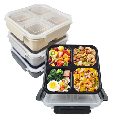 greenandlife 4 Stück Snackbox mit Fächern, 4 Fächer Bento Snackbox, Lunchbox für Kinder und Erwachsene, frühstücksbox, Jausenbox, Meal Prep Boxen, Brotbox für Schule, Arbeit und Reisen von greenandlife