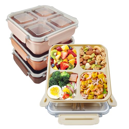 greenandlife 4 Stück Snackbox mit Fächern, 4 Fächer Bento Snackbox, Lunchbox für Kinder und Erwachsene, frühstücksbox, Jausenbox, Meal Prep Boxen, Brotbox für Schule, Arbeit und Reisen von greenandlife