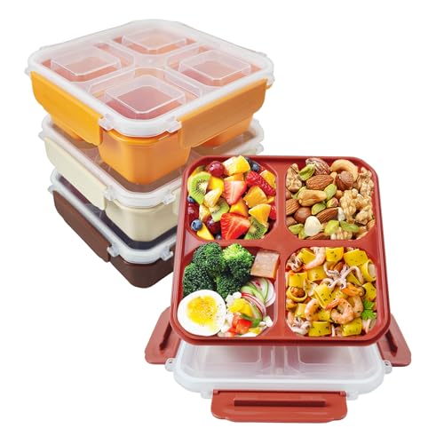 greenandlife 4 Stück Snackbox mit Fächern, 4 Fächer Bento Snackbox, Lunchbox für Kinder und Erwachsene, frühstücksbox, Jausenbox, Meal Prep Boxen, Brotbox für Schule, Arbeit und Reisen von greenandlife