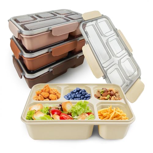 greenandlife 4 Stück Snackbox mit Fächern, 5 Fächer Bento Snackbox, Lunchbox für Kinder und Erwachsene, frühstücksbox, Jausenbox, Meal Prep Boxen, Brotbox für Schule, Arbeit und Reisen von greenandlife