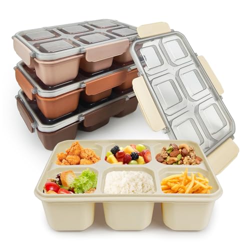 greenandlife 4 Stück Snackbox mit Fächern,6 Fächer Bento Snackbox, Lunchbox für Kinder und Erwachsene, frühstücksbox, Jausenbox, Meal Prep Boxen, Brotbox für Schule, Arbeit und Reisen von greenandlife