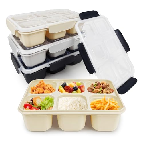 greenandlife 4 Stück Snackbox mit Fächern,6 Fächer Bento Snackbox, Lunchbox für Kinder und Erwachsene, frühstücksbox, Jausenbox, Meal Prep Boxen, Brotbox für Schule, Arbeit und Reisen von greenandlife