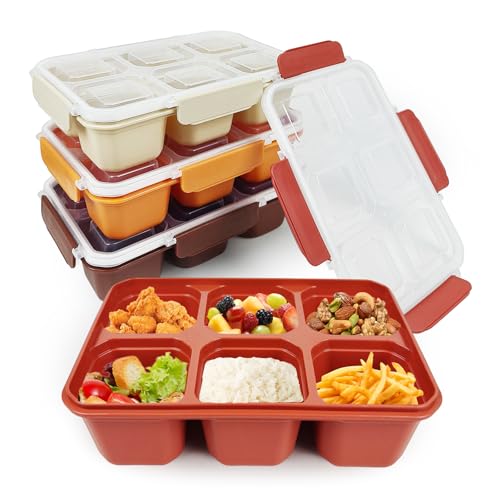 greenandlife 4 Stück Snackbox mit Fächern,6 Fächer Bento Snackbox, Lunchbox für Kinder und Erwachsene, frühstücksbox, Jausenbox, Meal Prep Boxen, Brotbox für Schule, Arbeit und Reisen von greenandlife