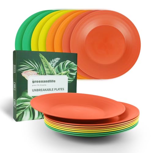 greenandlife 8er 25.5cm Teller Set, Unzerbrechliche Speiseteller, Mehrweg Kinderteller, Leicht Plastikteller, Camping Essteller, Mikrowellen& Spülmaschinenfest von greenandlife