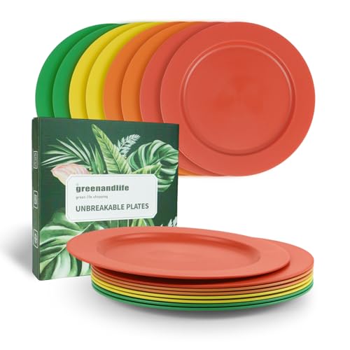 greenandlife 8er 25cm Teller Set, Unzerbrechliche Speiseteller, Mehrweg Kinderteller, Leicht Plastikteller, Camping Essteller, Mikrowellen& Spülmaschinenfest von greenandlife