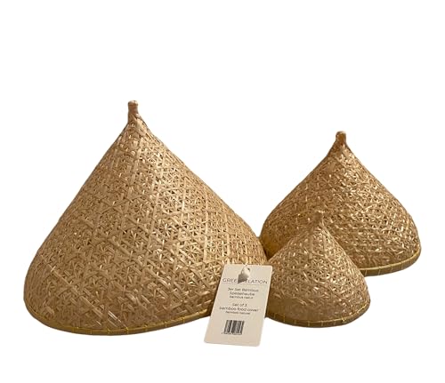 greenrelation Bambus Speisehaube für Lebensmittel 3er Set Bamboo Abdeckhaube für Essen Handarbeit von greenrelation