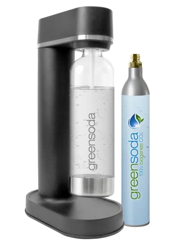 greensoda Wassersprudler (schwarz) - nachhaltig und plastikfrei sprudeln - Komplettpaket inkl. CO2 Zylinder und 1 Liter PET Flasche von greensoda