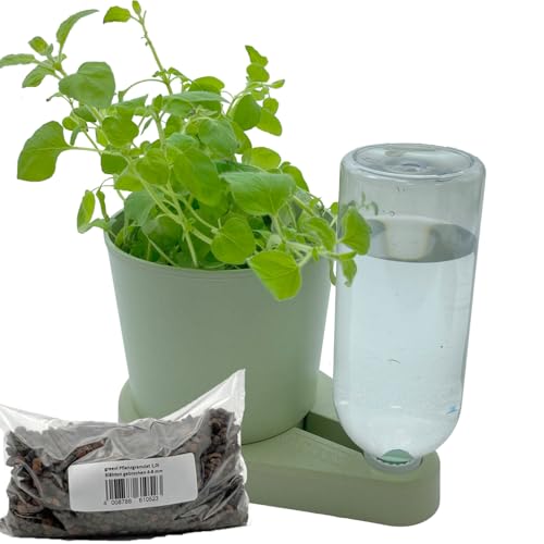 greevi Kräuterheld & 1l greevi Pflanzgranulat | Selbstbewässernder Pflanztopf für Küchenkräuter | Made in Germany | Kunststoff (Bio-Kunststoff, hellgrün) von greevi