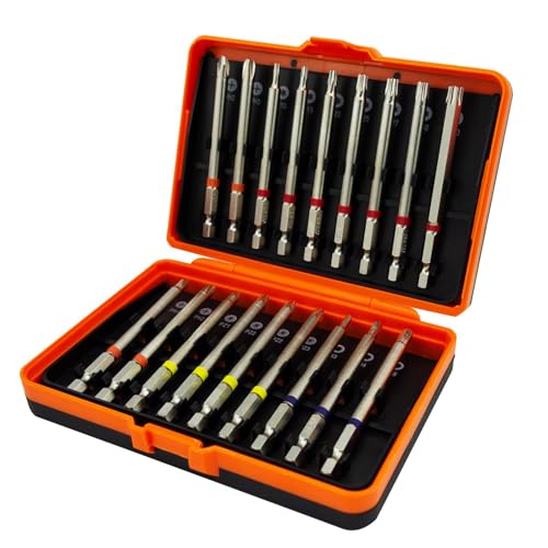 18-teiliger erweiterter Schraubendreherbitsatz, 90 mm CRV 1/4 Zoll Sechskantschaft-Schraubendreherbits, T4 – T40 magnetische Schlagschrauberbits, Schlagschrauberbits mit Halter 18-teiliger erweiterter Schraubendreherbitsatz, 90 mm CRV 1/4 Zoll Sechskantschaft-Schraubendreherbits, T4 – T40 magnetische Schlagschrauberbits, Schlagschrauberbits mit Halter von greywolf