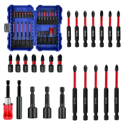 Schlagschrauber-Bitsatz, 24-teiliger 1/4-Zoll-Schlagschrauber-Bitsatz, magnetische S2-Stahl-Kreuzschlitz-/Schlitz-/Torx-Schraubendreher-Bits mit einziehbarem Bithalter und magnetischem Steckschlüssel Schlagschrauber-Bitsatz, 24-teiliger 1/4-Zoll-Schlagschrauber-Bitsatz, magnetische S2-Stahl-Kreuzschlitz-/Schlitz-/Torx-Schraubendreher-Bits mit einziehbarem Bithalter und magnetischem Steckschlüssel von greywolf