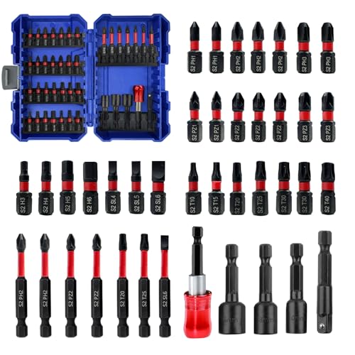 40-teiliges Schlagschrauber-Bit-Set mit robustem Gehäuse, S2-Stahl, 2,5 cm und 5,1 cm lange Schlagbohrer-Bits mit einziehbarem Bithalter und magnetischem Mutterndreher für Elektroschrauber und 40-teiliges Schlagschrauber-Bit-Set mit robustem Gehäuse, S2-Stahl, 2,5 cm und 5,1 cm lange Schlagbohrer-Bits mit einziehbarem Bithalter und magnetischem Mutterndreher für Elektroschrauber und von greywolf