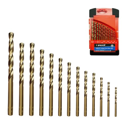 13-teiliges HSS-Spiralbohrer-Set, M35 Kobaltbohrer-Set, 135° Kreuzanschliff, Zylinderschaft mit Aufbewahrungsbox, Metallbohrer für Edelstahl, Stahl und Eisen (Ø1,5–Ø6,5 mm) von greywolf
