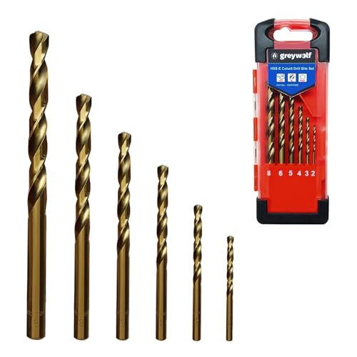 6-teiliges HSS-Spiralbohrer-Set, M35 Kobaltbohrer-Set, 135° Kreuzanschliff, Zylinderschaft mit Aufbewahrungsbox, Metallbohrer für Edelstahl, Stahl und Eisen (Ø2/3/4/5/6/8 mm) von greywolf