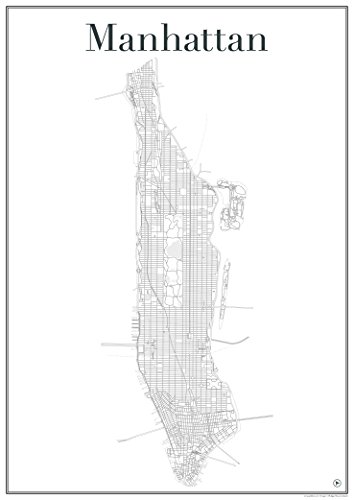 gridlines Manhattan Poster - New York City - Stadtplan Plakat Staßennetz (60 cm x 84 cm) Kunstdruck von gridlines