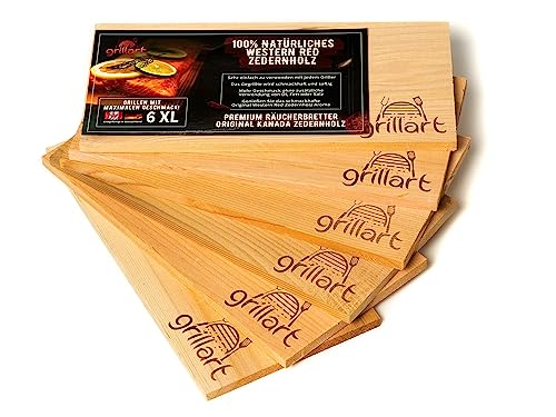 6 Pack XL Grillbretter - Zedernholzbrett zum Grillen - Räucherbretter aus Zedernholz von grillart® hergestellt aus 100% natürlichem Western Red Zedernholz für einen besonderen Grillgeschmack von grillart
