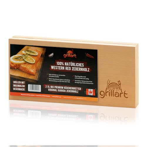 grillart® 2 Pack XL Grillbretter 2cm Dicke - Zedernholzbrett zum Grillen - Räucherbretter aus Zedernholz hergestellt aus 100% natürlichem Western Red Zedernholz für einen besonderen Grillgeschmack von grillart