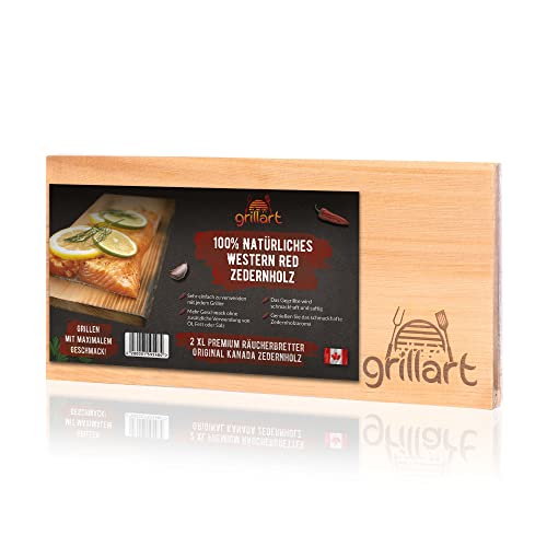 grillart® 2 Pack XL Grillbretter - Zedernholzbrett zum Grillen - Räucherbretter aus Zedernholz hergestellt aus 100% natürlichem Western Red Zedernholz für einen besonderen Grillgeschmack von grillart