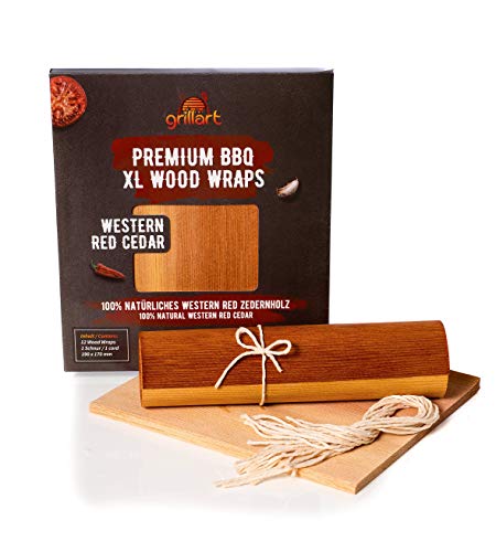 grillart® Premium BBQ Wood Wraps - 12 Stück XL Grillpapier – Zedernholz zum Grillen – Räucherpapier aus Zedernholz für einen besonderen Grillgeschmack von grillart