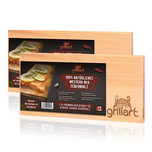 grillart® 2 Pack XL Grillbretter (Doppelpack 4 STK) - Zedernholzbrett zum Grillen - Räucherbretter aus Zedernholz hergestellt aus 100% natürlichem Western Red Zedernholz von grillart