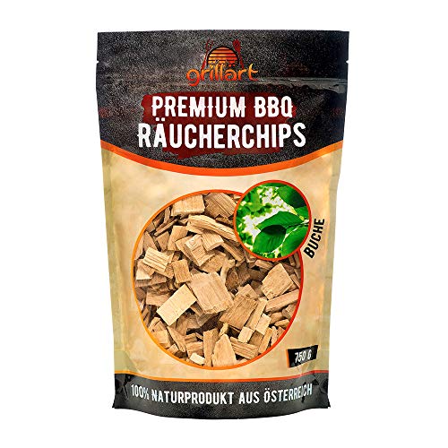 grillart® XL Premium Räucherchips Buche für das besondere Raucharoma - sehr rauchaktives Räucherholz/Holzhackschnitzel - Natürliches Alpenholz- 750g von grillart