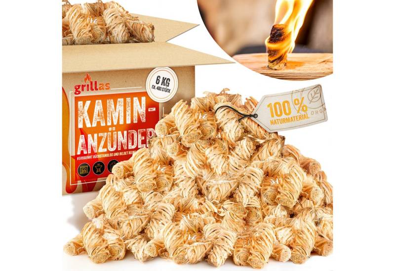 grillas Grillanzünder grillas® BIO Anzünder Kaminanzünder Holzwolle Grillanzünder Holz Feuer, 6 kg, (480-St), Rückstände von grillas