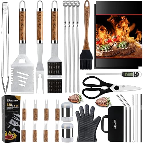 grilljoy 31-teiliges robustes Grillzubehör-Set – Edelstahl-Grillset mit Aufbewahrungstasche für Camping, Heckklappe – perfektes Grillutensilien, Geschenk für Männer und Frauen von grilljoy