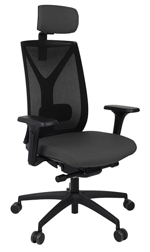 grospol Bürodrehstuhl Valio BS HD, höhenverstellbare Rückenlehne und Sitzfläche, 2D-Kopfstütze, Lordose-Stütze, 4D-Armlehnen, Antishock-Funktion, Netzstoff-Rückenlehne (dunkelgrau) von grospol