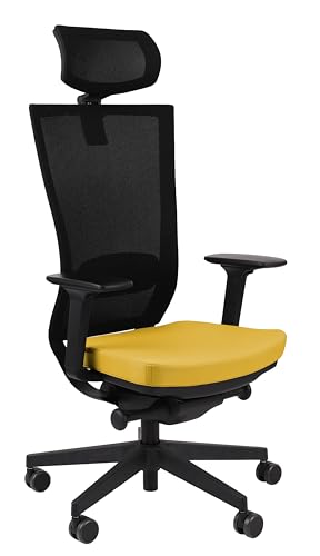 grospol Marti BS HD Ergonomischer Bürostuhl mit Verstellbarer Kopfstütze, Armlehnen, Lendenwirbelstütze, Neigungsfunktion, Mesh-Stuhl, schützt den Rücken, Bürostuhl 120 kg (gelb) von grospol