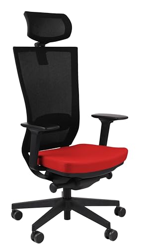 grospol Marti BS HD Ergonomischer Bürostuhl mit Verstellbarer Kopfstütze, Armlehnen, Lendenwirbelstütze, Neigungsfunktion, Mesh-Stuhl, schützt den Rücken, Bürostuhl 120 kg (rot) von grospol