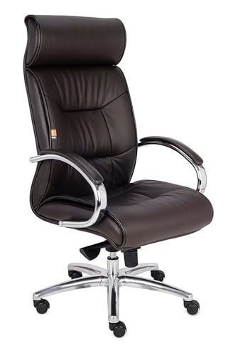 grospol Supreme Bürostuhl, schwarzes Naturnarbenleder, drehbar, beweglicher MULTIBLOCK Mechanismus, AntiShock Funktion, höhenverstellbar, Aluminiumfuß, für Büro, Büro (Braun) von grospol