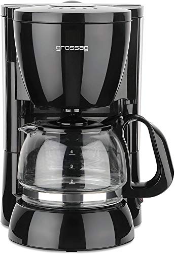 grossag Filter-Kaffeeautomat mit Glaskanne KA 12.17 | 0,6 Liter für 4 Tassen Kaffee | 600 Watt | Schwarz - Edelstahl von grossag