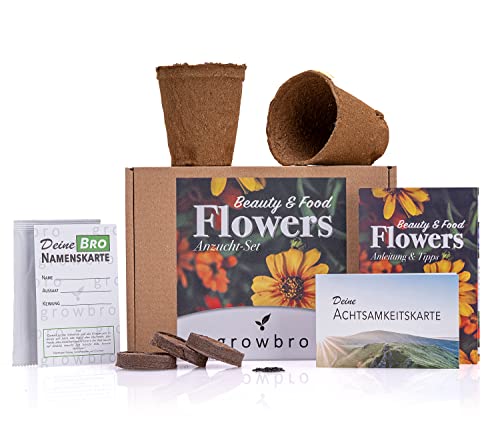 growbro - FLOWER POWER - Essbare Blüten Anzucht-Set, Dein Samen Mix für essbare Blumen und als Bienenwiese Saatgut # Blumensamen Geschenk von growbro