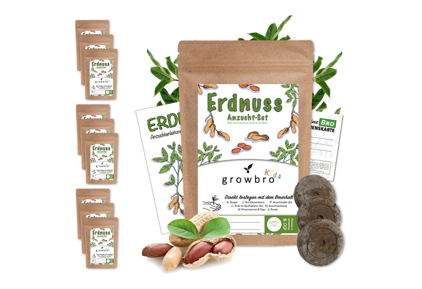 growbro Gartenpflege-Set 10 X Erdnuss Anzuchtset für Kids: Natur entdecken & spielerisch lernen von growbro