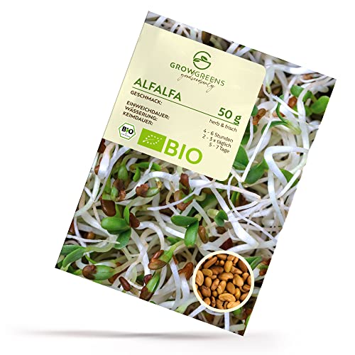 BIO Alfalfa Sprossen Samen 50g - Microgreens Saatgut ideal für die Anzucht von knackigen Keimsprossen im Keimglas von growgreens