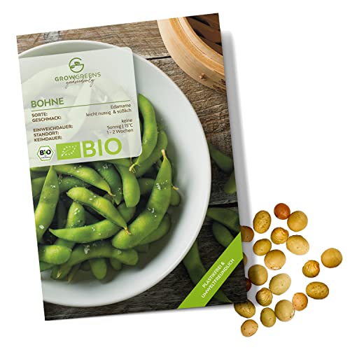 BIO Bohnen Samen (Edamame, 12 Korn) - Bohne Saatgut aus biologischem Anbau ideal für die Anzucht im Garten, Balkon oder Terrasse von growgreens