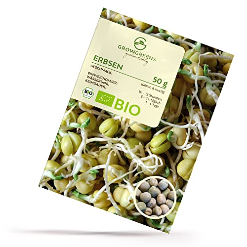 BIO Erbsen Sprossen Samen 50g - Microgreens Saatgut ideal für die Anzucht von knackigen Keimsprossen im Keimglas von growgreens