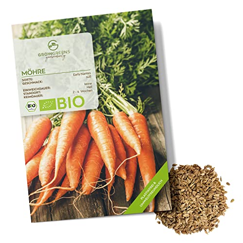 BIO Karotten Samen (Early Nantes, 500 Korn) - Möhren Saatgut aus biologischem Anbau ideal für die Anzucht im Garten, Balkon oder Terrasse von growgreens