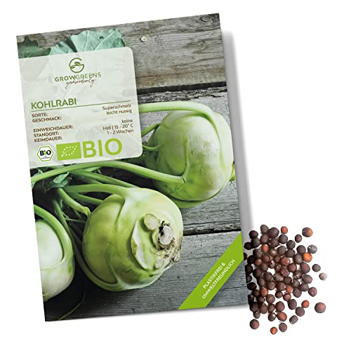 BIO Kohlrabi Samen (Superschmelz, 20 Korn) - Kohlrabi Saatgut aus biologischem Anbau ideal für die Anzucht im Garten, Balkon oder Terrasse von growgreens