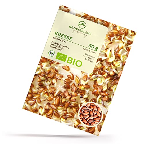 BIO Kresse Sprossen Samen 50g - Microgreens Saatgut ideal für die Anzucht von knackigen Keimsprossen im Keimglas von growgreens