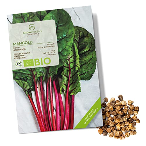 BIO Mangold Samen (Rhubarb, 25 Korn) - Mangold Saatgut aus biologischem Anbau ideal für die Anzucht im Garten, Balkon oder Terrasse von growgreens