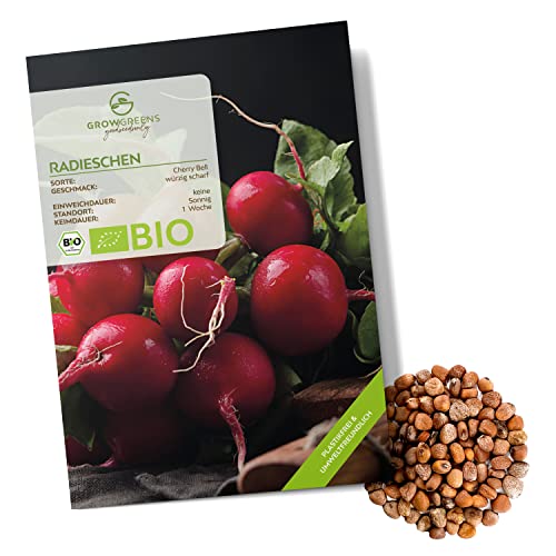 BIO Radieschen Samen (Cherry Bell, 50 Korn) - Radieschen Saatgut aus biologischem Anbau ideal für die Anzucht im Garten, Balkon oder Terrasse von growgreens