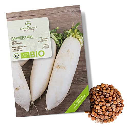 BIO Radieschen Samen (Eiszapfen, 50 Korn) - Radieschen Saatgut aus biologischem Anbau ideal für die Anzucht im Garten, Balkon oder Terrasse von growgreens