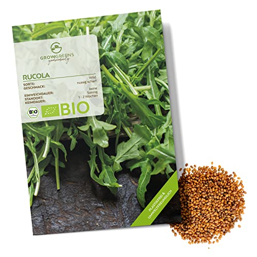 BIO Rucola Samen (Diplotaxis tenuifolia, 750 Korn) - Wilde Rauke Saatgut aus biologischem Anbau ideal für die Anzucht im Garten, Balkon oder Terrasse von growgreens