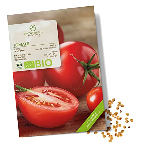 BIO Tomatensamen (Matina, 10 Korn) - Tomaten Saatgut aus biologischem Anbau ideal für die Anzucht im Garten, Balkon oder Terrasse von growgreens