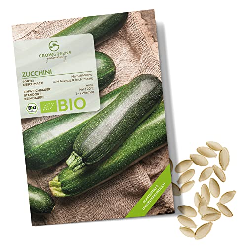 BIO Zucchini Samen (Nero di Milano, 5 Korn) - Zucchini Saatgut aus biologischem Anbau ideal für die Anzucht im Garten, Balkon oder Terrasse von growgreens