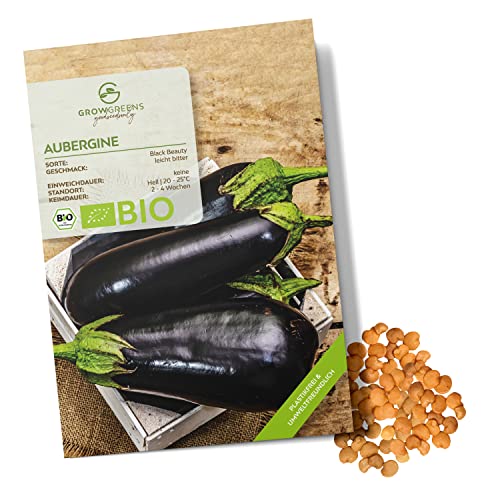 BIO Aubergine Samen (Black Beauty) - Auberginen Saatgut aus biologischem Anbau ideal für die Anzucht im Garten, Balkon oder Terrasse (25 Korn) von growgreens